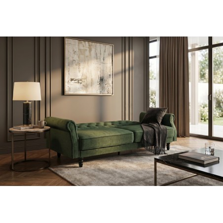 Canapé-lit convertible velours vert mousse 220cm