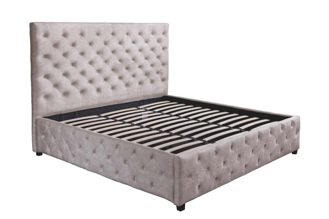 Lit PARIS 180x200 Chesterfield Velours Champagne + Rangement