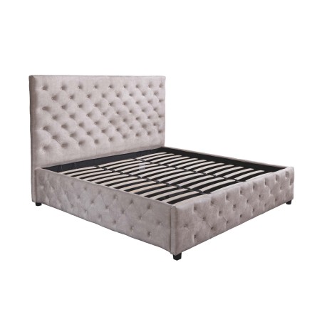 Lit PARIS 180x200 Chesterfield Velours Champagne + Rangement