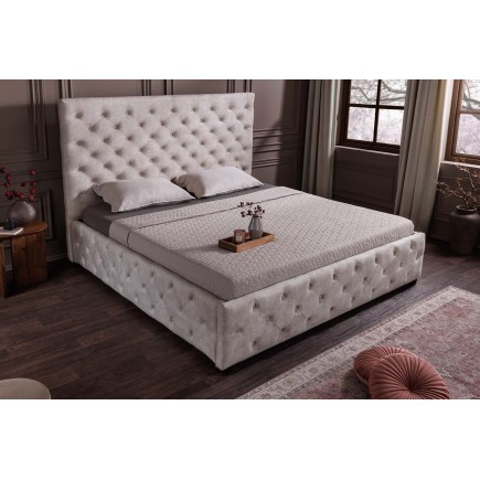 Lit PARIS 180x200 Chesterfield Velours Champagne + Rangement