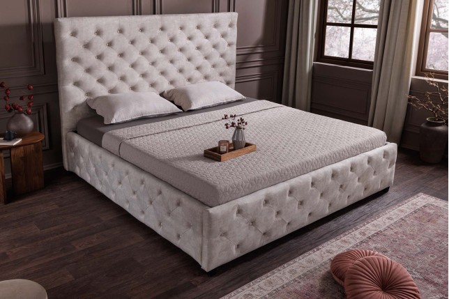 Lit PARIS 180x200 Chesterfield Velours Champagne + Rangement