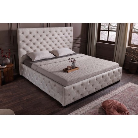 Lit PARIS 180x200 Chesterfield Velours Champagne + Rangement