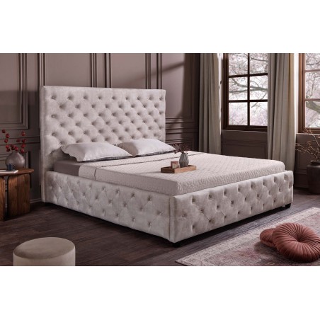 Lit PARIS 180x200 Chesterfield Velours Champagne + Rangement