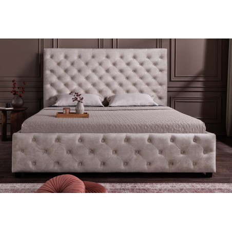 Lit PARIS 180x200 Chesterfield Velours Champagne + Rangement