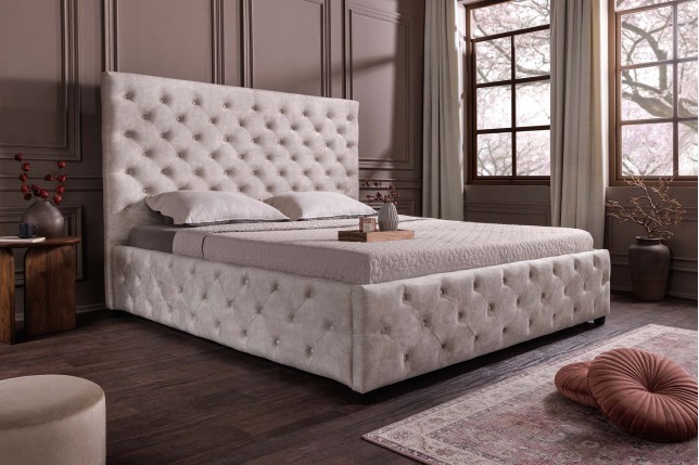 Lit PARIS 180x200 Chesterfield Velours Champagne + Rangement