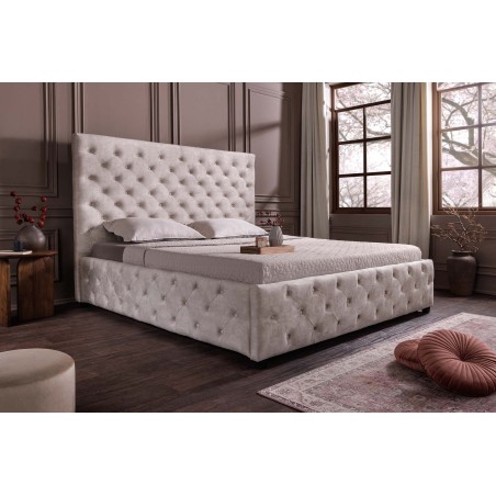 Lit PARIS 180x200 Chesterfield Velours Champagne + Rangement