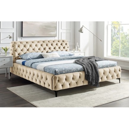Lit MODERN BAROCK 180x200cm velours champagne style Chesterfield