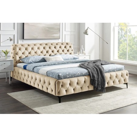 Lit MODERN BAROCK 180x200cm velours champagne style Chesterfield