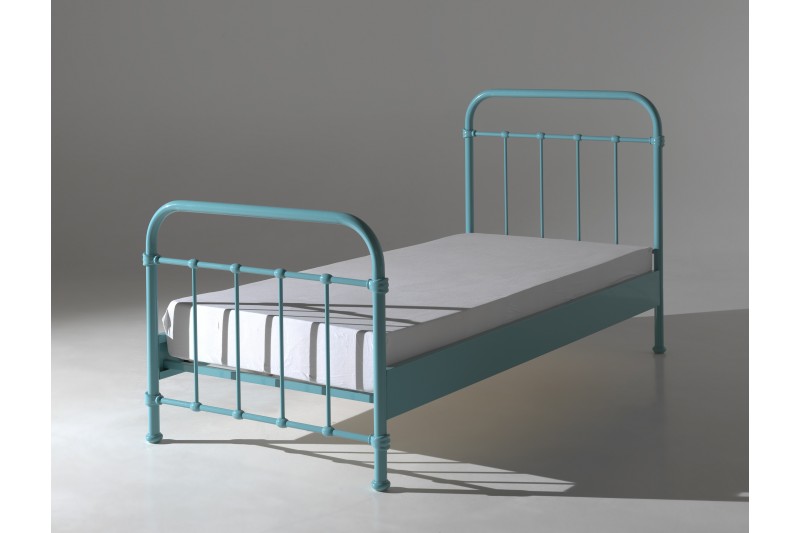 Lit design de 90x200 cm en métal coloris bleu-vert