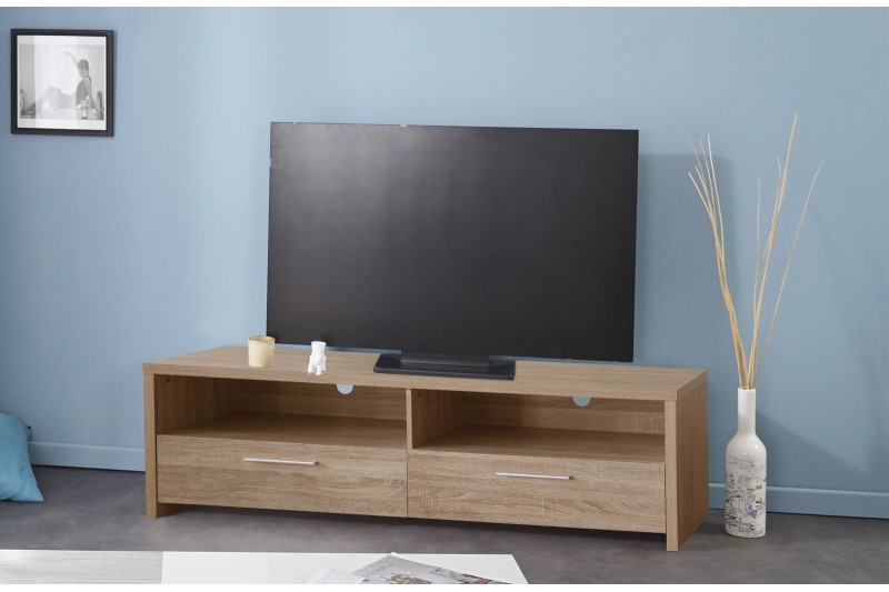 Meuble TV  moderne à 2 niches et 2 tiroirs coloris sonoma