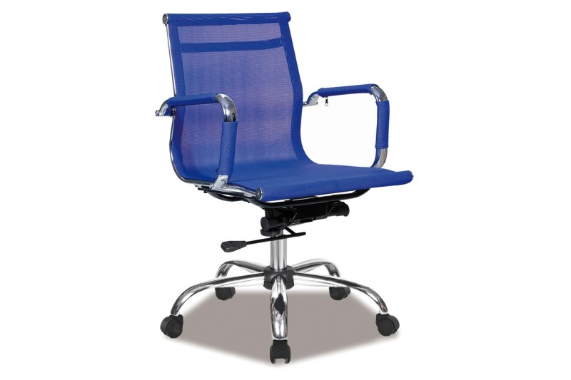 Chaise de bureau moderne à roulettes en résille teinté bleu