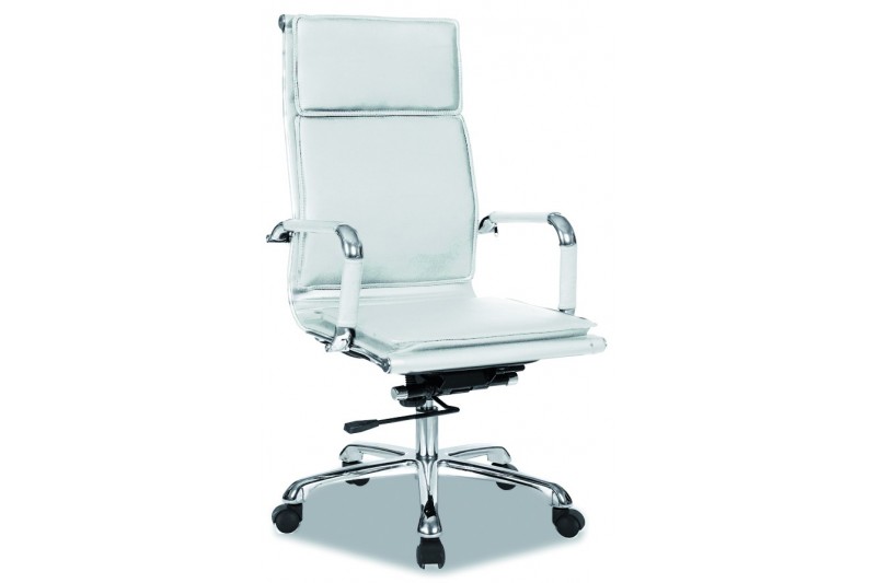 Chaise de bureau moderne style roulant en simili cuir coloris blanc