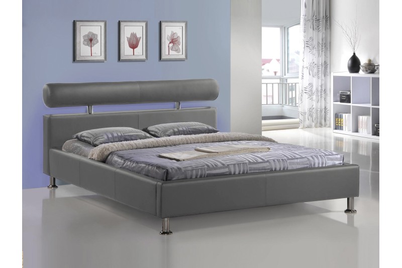 Lit adulte de 160x200 cm design en simili cuir coloris gris