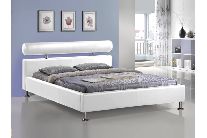 Lit adulte de 160x200 cm design en simili cuir coloris blanc