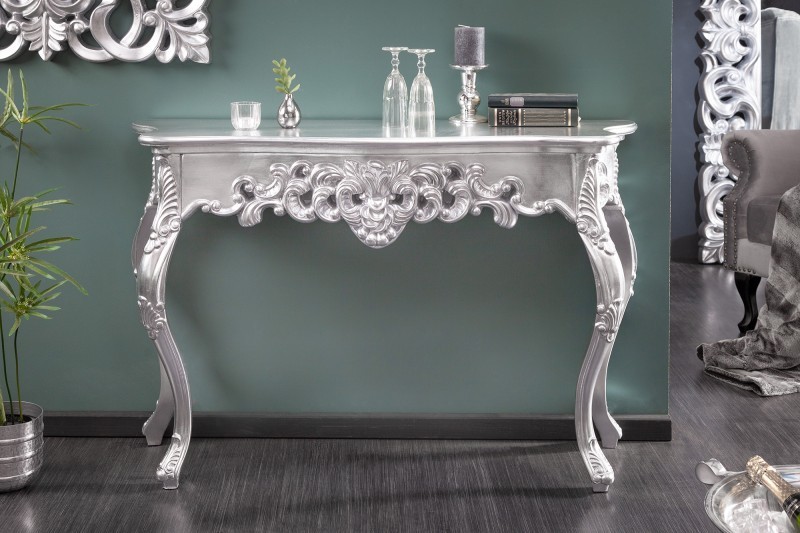 Meuble console 110 cm design classique coloris argenté