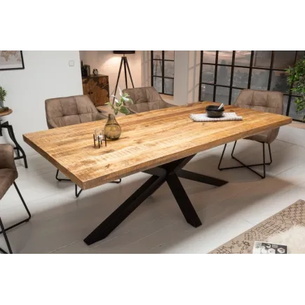 Table sale à manger 180 cm en bois massif et pied Mikado métal noir design