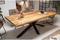 Table sale à manger 180 cm en bois massif et pied Mikado métal noir design
