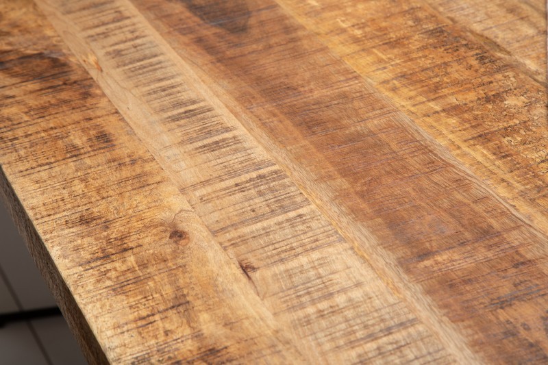 Table sale à manger 180 cm en bois massif et pied Mikado métal noir design