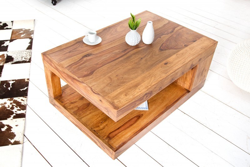 Table basse 90x60 cm design avec rangement en bois massif