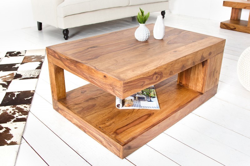 Table basse 90x60 cm design avec rangement en bois massif