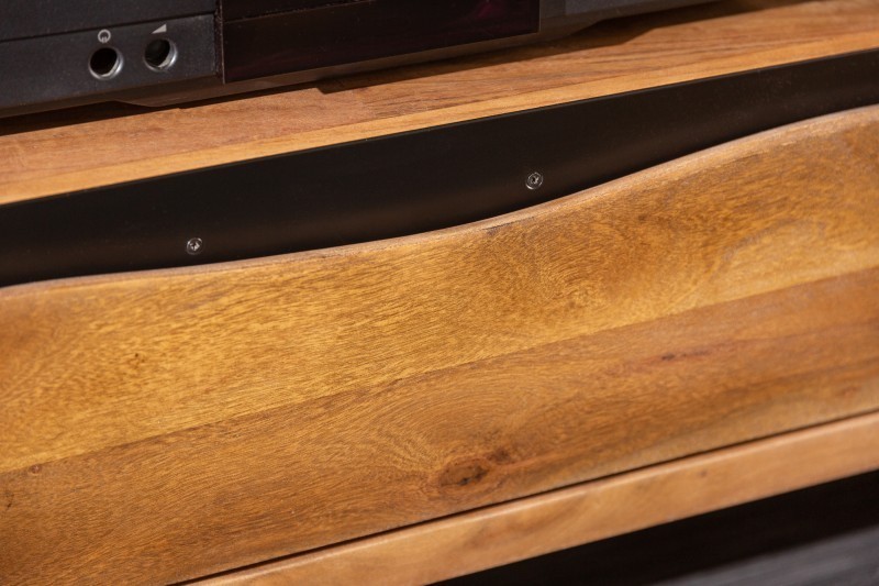 Meuble TV bois massif Acacia 160 cm avec 3 tiroirs et 1 niche