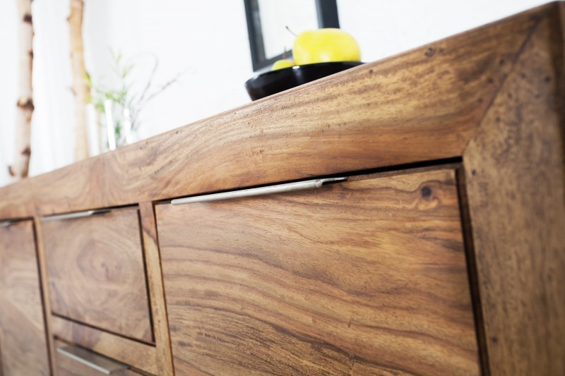 Buffet enfilade bois massif 140 cm à 2 portes et 3 tiroirs