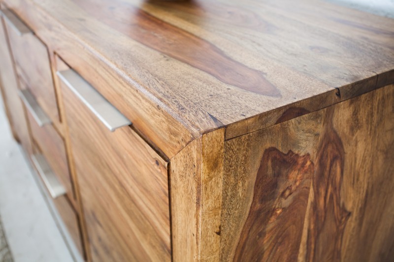 Buffet enfilade bois massif 140 cm à 2 portes et 3 tiroirs