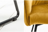 Chaise rembourrée avec accoudoirs LOFT  jaune moutarde| pieds en métal gris argenté