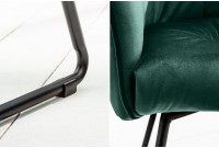 Chaise rembourrée avec accoudoirs LOFT  velours vert| pieds en métal gris argenté