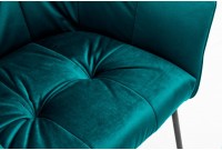 Chaise rembourrée avec accoudoirs LOFT  velours turquoise| pieds en métal gris argenté