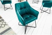 Chaise rembourrée avec accoudoirs LOFT  velours turquoise| pieds en métal gris argenté