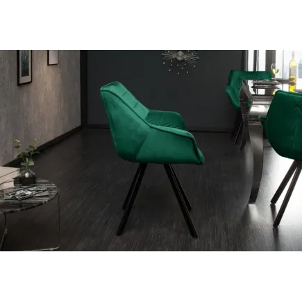 Chaise design scandinave de salle à manger coloris vert émeraude en microfibre avec piétement en métal 2