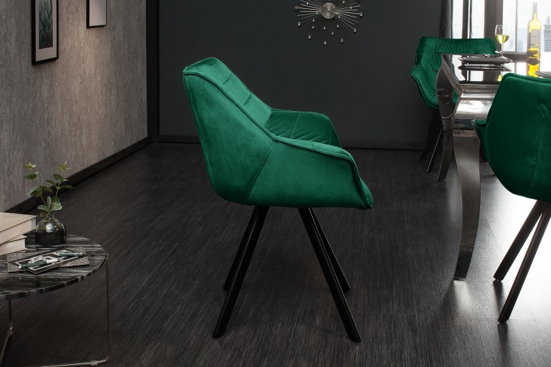 Chaise design scandinave de salle à manger coloris vert émeraude en microfibre avec piétement en métal Chaise design scandinave de salle à manger coloris vert émeraude en microfibre avec piétement en métal