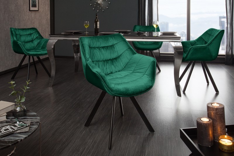 Chaise design scandinave de salle à manger coloris vert émeraude en microfibre avec piétement en métal Chaise design scandinave de salle à manger coloris vert émeraude en microfibre avec piétement en métal