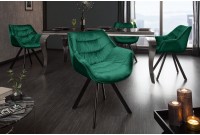 Chaise design scandinave de salle à manger coloris vert émeraude en microfibre avec piétement en métal