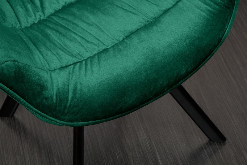 Chaise design scandinave de salle à manger coloris vert émeraude en microfibre avec piétement en métal Chaise design scandinave de salle à manger coloris vert émeraude en microfibre avec piétement en métal