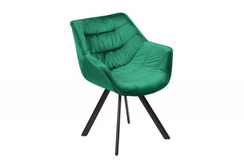 Chaise design scandinave de salle à manger coloris vert émeraude en microfibre avec piétement en métal Chaise design scandinave de salle à manger coloris vert émeraude en microfibre avec piétement en métal