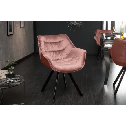 Chaise design scandinave de salle à manger coloris rose sombre en microfibre avec piétement en métal
