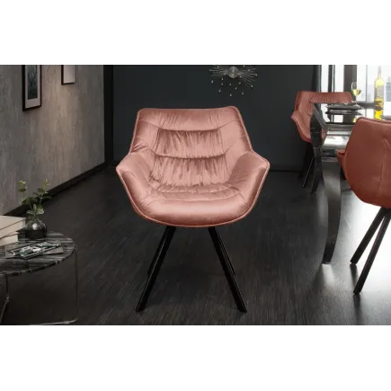 Chaise design scandinave de salle à manger coloris rose sombre en microfibre avec piétement en métal 2