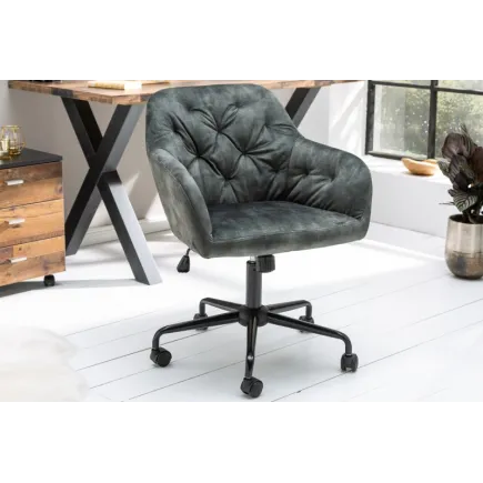 Chaise de bureau en velours coloris  verte avec un dossier capitonné 2