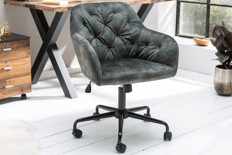 Chaise de bureau en velours coloris  verte avec un dossier capitonné