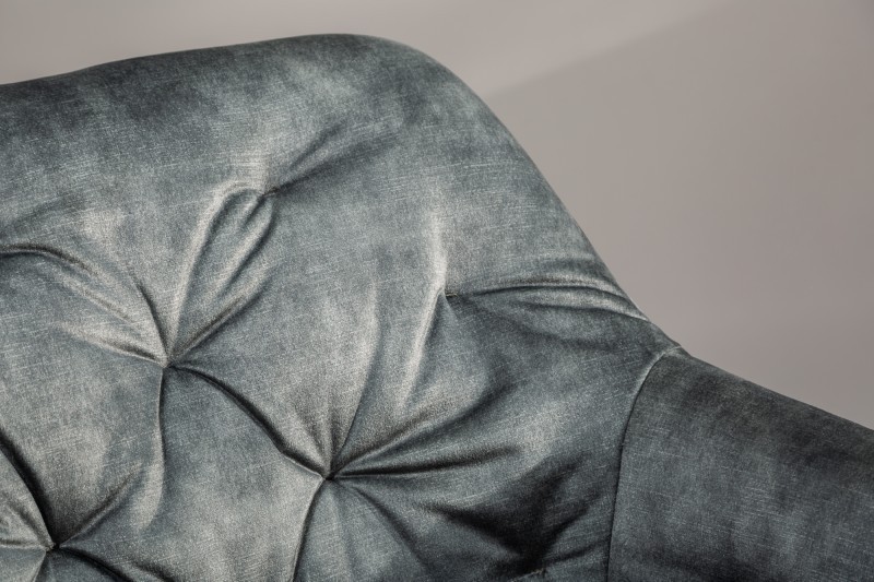 Chaise de bureau en velours coloris  verte avec un dossier capitonné