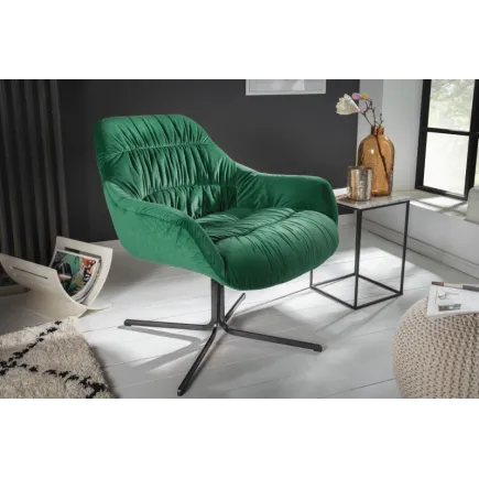 Fauteuil pivotante velours design coloris vert émeraude en microfibre avec accoudoirs