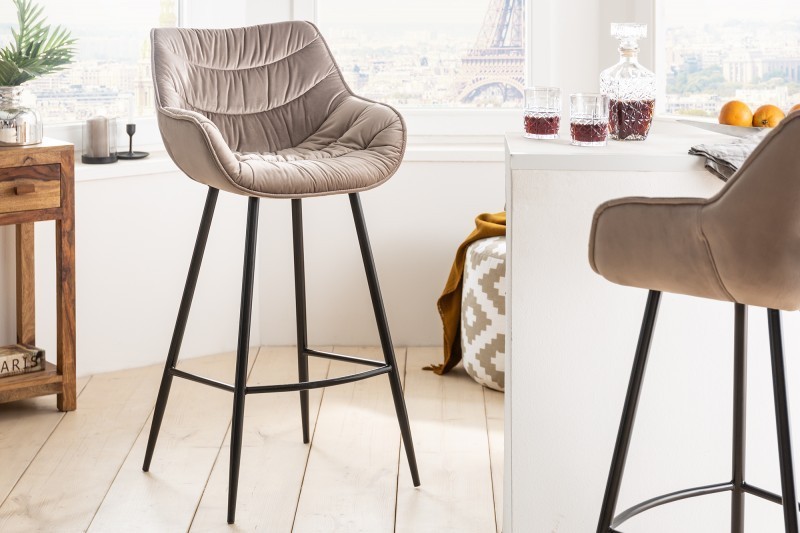 Tabouret de bar design scandinave coloris champagne en microfibre