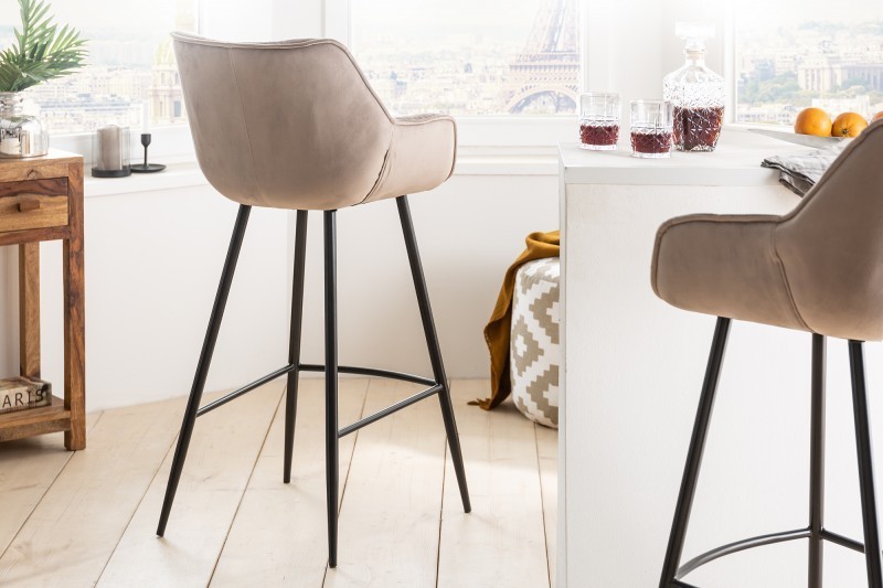 Tabouret de bar design scandinave coloris champagne en microfibre