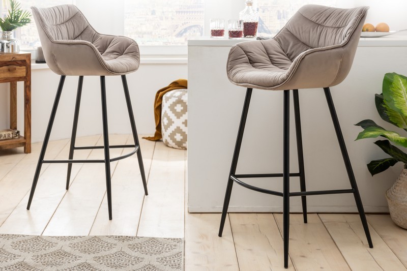 Tabouret de bar design scandinave coloris champagne en microfibre