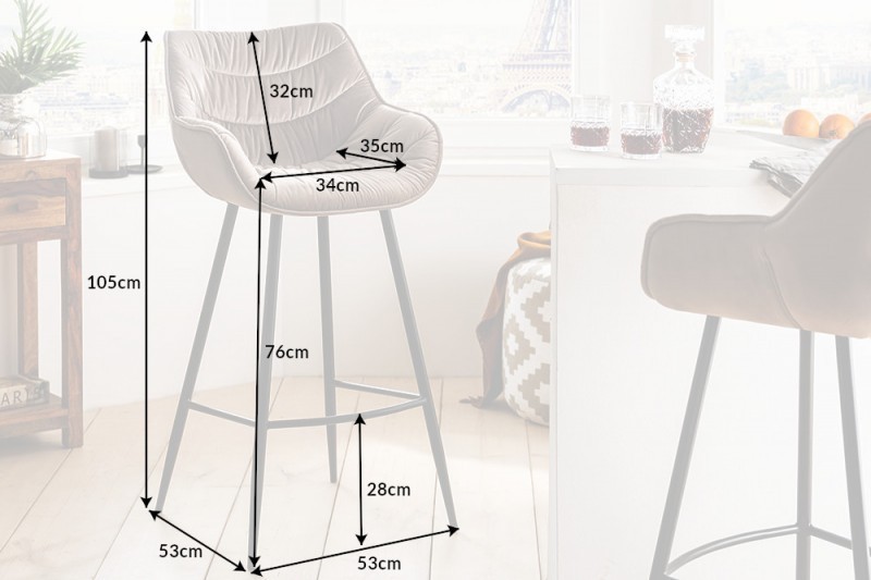 Tabouret de bar design scandinave coloris champagne en microfibre