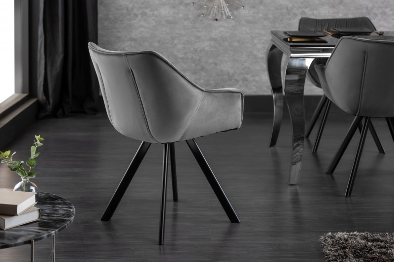 Chaise design scandinave de salle à manger coloris gris en microfibre avec piétement en métal Chaise design scandinave de salle à manger coloris gris en microfibre avec piétement en métal