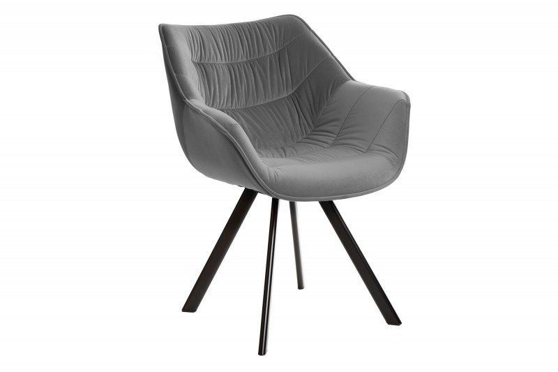 Chaise design scandinave de salle à manger coloris gris en microfibre avec piétement en métal Chaise design scandinave de salle à manger coloris gris en microfibre avec piétement en métal