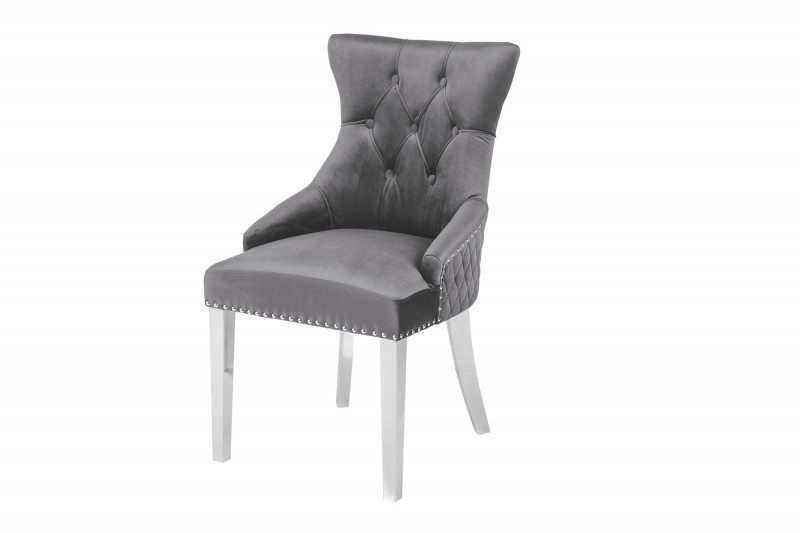 Chaise salle à manger LISA, élégante, en velours, gris, design baroque Chaise salle à manger LISA, élégante, en velours, gris, design baroque